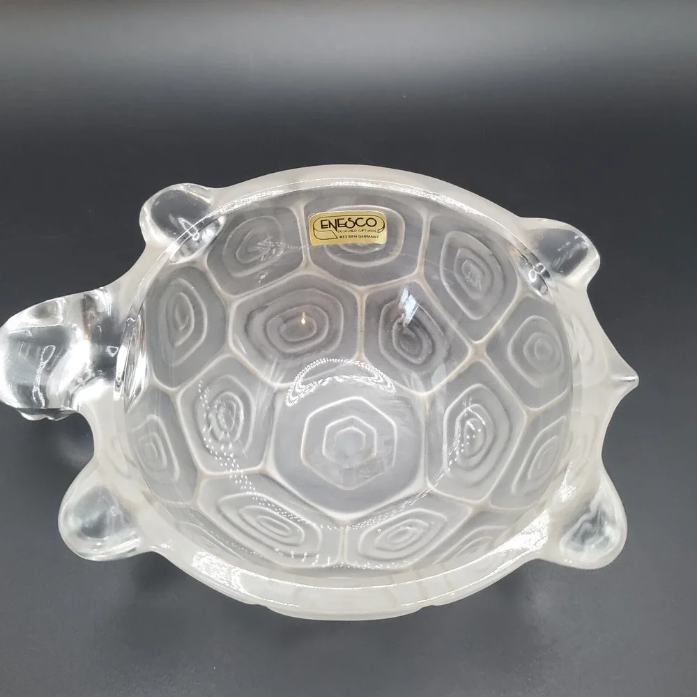 Enesco Satin Crystal Glass Turtle Figurine. Bowl Shaped.‎ Made In West Germany